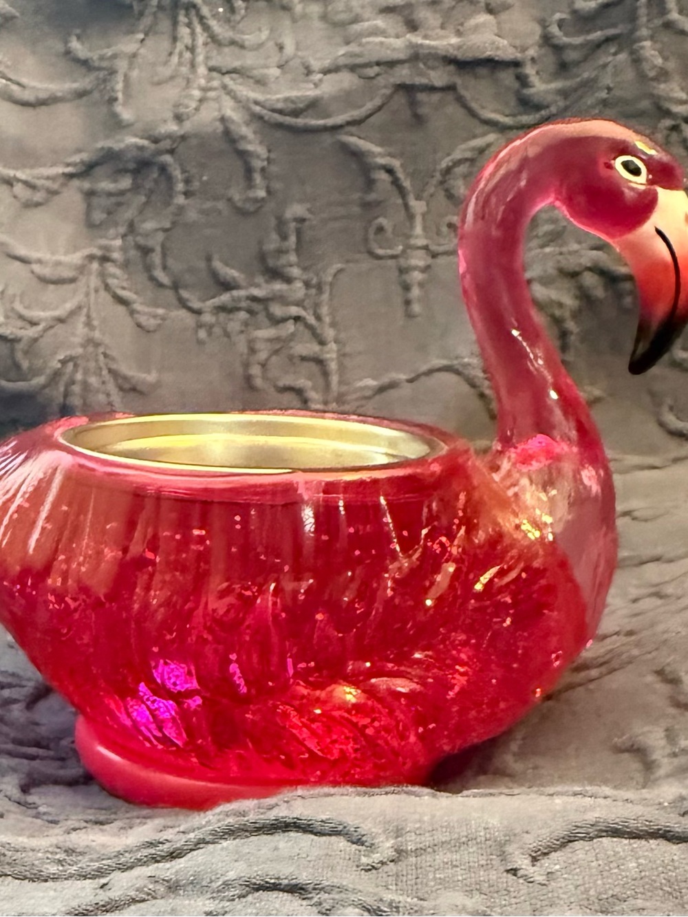 Bath & Body Works Hot Pink Glass Flamingo Candle Holder
